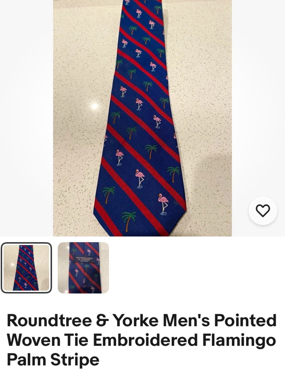 Roundtree & Yorke Navy Tie with Pink Flamingos and Green Palms